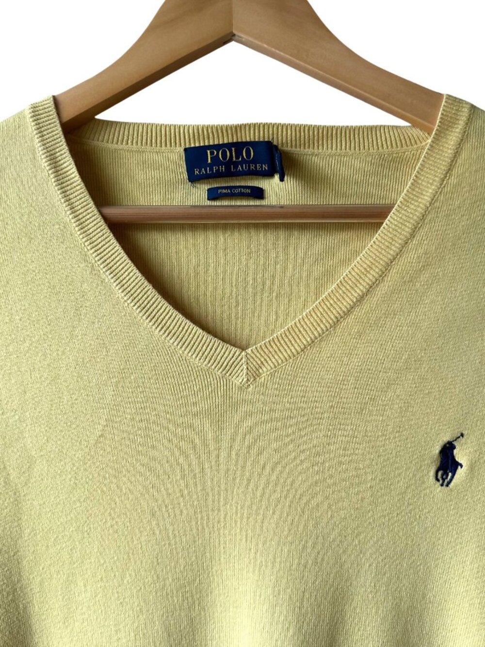 Polo Ralph Lauren Men XL V Neck Knit Sweater Yellow 100% Pima Cotton